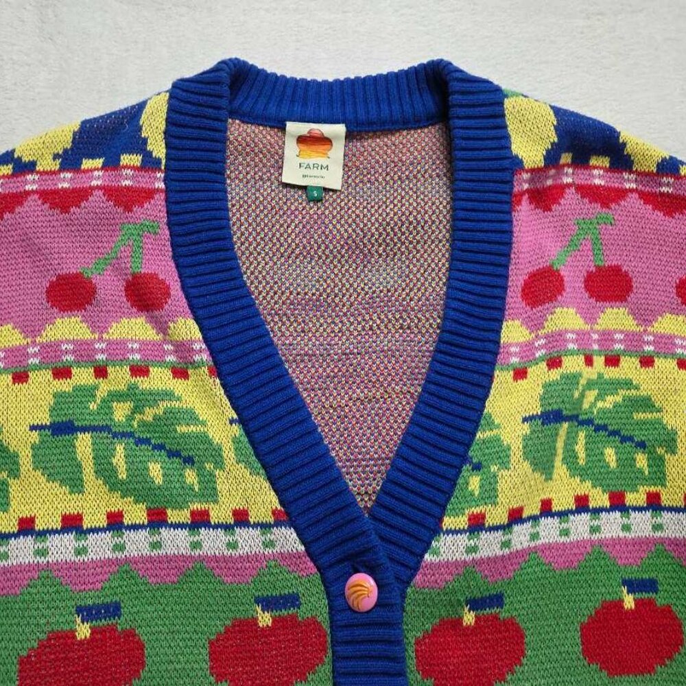 S Farm Rio X Anthropologie Sweet Orchard Fruit Knit Cardigan Oversized Sweater 2 View 4